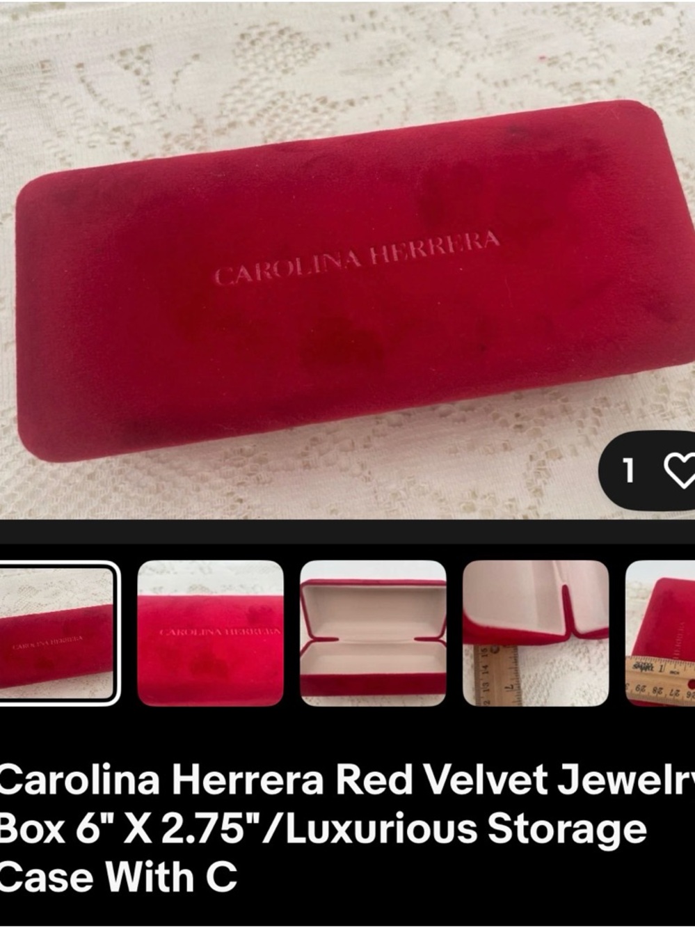 Carolina Herrera Red Velvet Jewelry Box 6" X 2.75"/Luxurious Storage